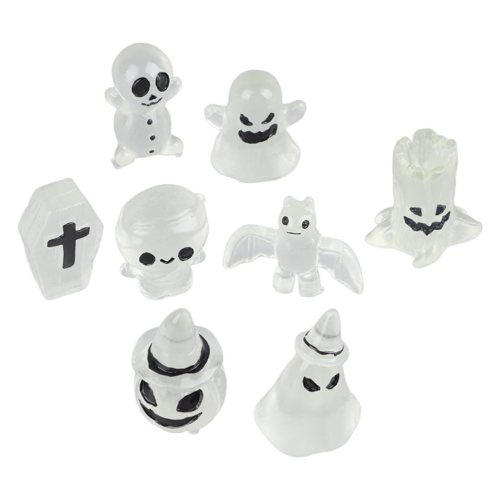 8 ks Halloweenské ozdoby Miniaturní svítící náhrobek Dýně Lebka Duch Zahradní dekor