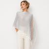 Women Glitter Mesh Tassel Hollow Knit Shawl, Gold Silver Yarn Fashion Wrap for Dinner Party Spring Summer