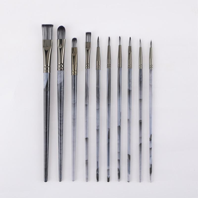 10-Piece Two-Color Nylon Bristle Paint Brush Set with Plastic Handles for Oil, Watercolor, Gouache - Gift Box Included