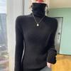 Women's Seamless High Neck Ribbed Knit Wool Sweater - Slim Fit, Textured Base Layer Pullover