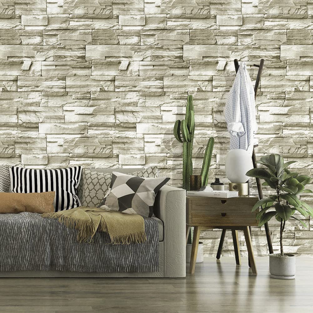 Homya Wallpaper 45cm X Remake Peelable No Glue DIY Mildew Wall Sticker Stone-Look Stickers, 6m, Brick-Look Stickers, Sheet, Wallpaper, Required,