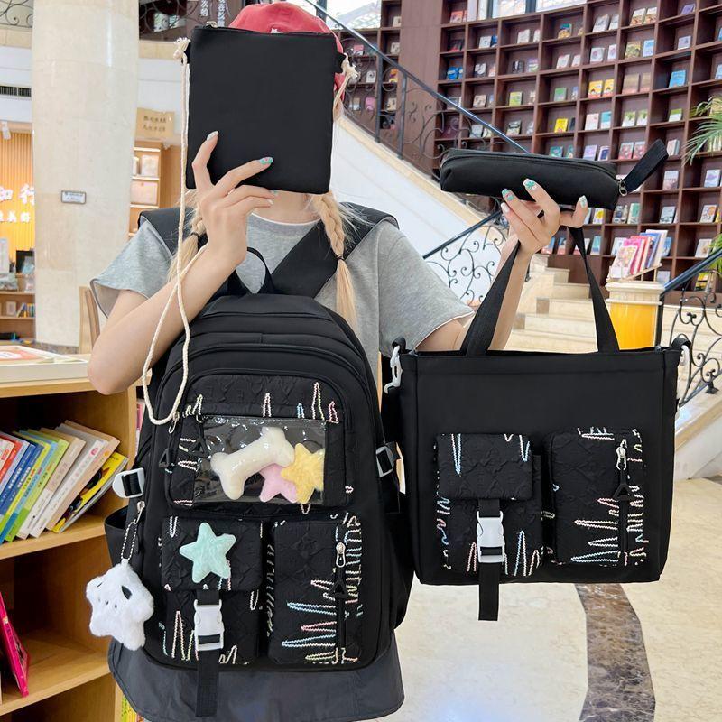 4pcs Backpack Set  Girl  Boy Cute Anti Splash Water  Elementary School Backpack Large Capacity Backpack for Junior High School Students