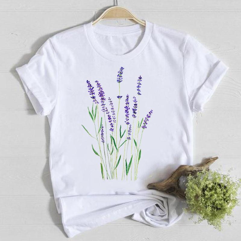 Blume Frühling Rundhals T-Shirt Top Shirt Damen Kleidung Mode T-Shirt Sommer Damen T Kurzarm Lässig Grafik T-Shirts