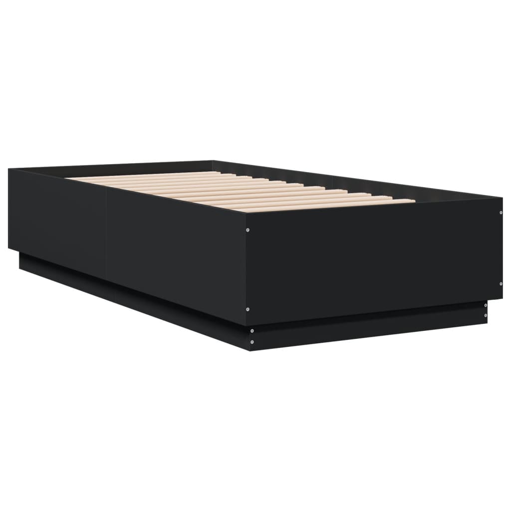 Vidaxl Rama Łóżka Z Led, Czarna, 90X190 Cm, Materiał Drewnopochodny