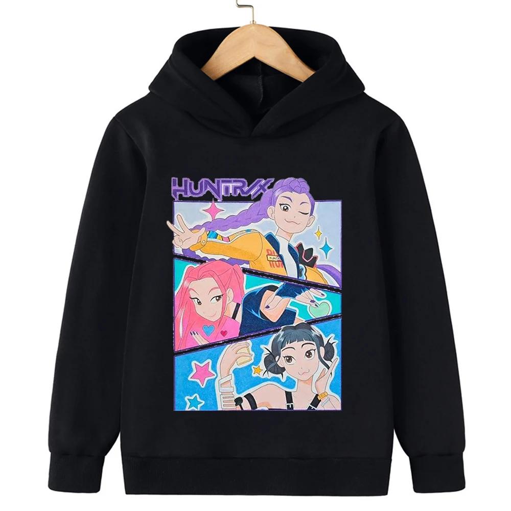 New KPop Demon Hunter Cartoon Girl Hoodie Children's Korean Style Printed Fashion Casual Pullover