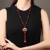 GEMCHIC Women's Chinese Style Red Double Fish Pendant Necklace Long Beaded Sweater Chain with Tassel Lucky Year of the Snake Gift
