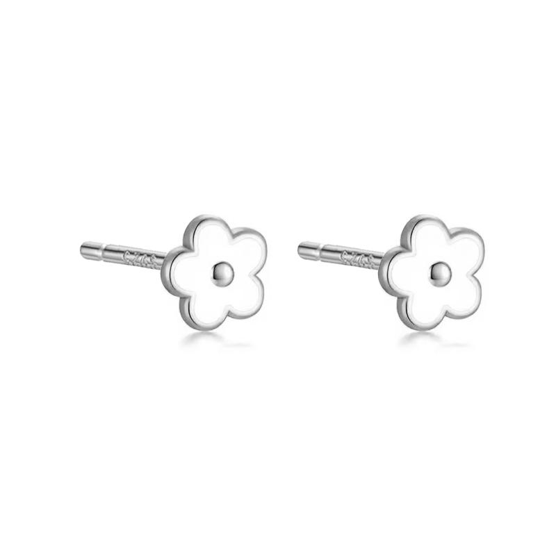 

WANTME 925 Silver Romantic White Enamel Flower Screw Bead Stud Earrings for Women Fashion Simple Piercing Jewelry Gift