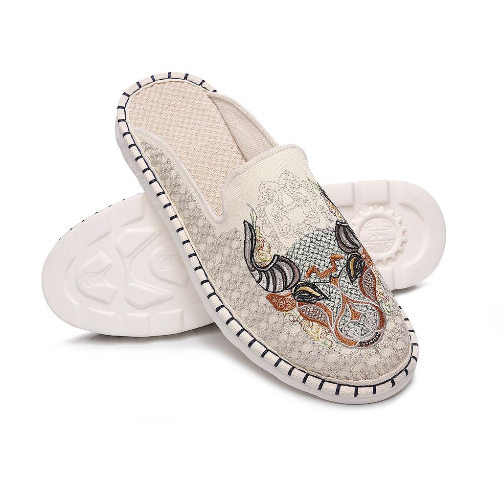 Pánské látkové boty v čínském stylu s výšivkou, vstřikovanou měkkou podrážkou, prodyšné, s výšivkou býčí hlavy