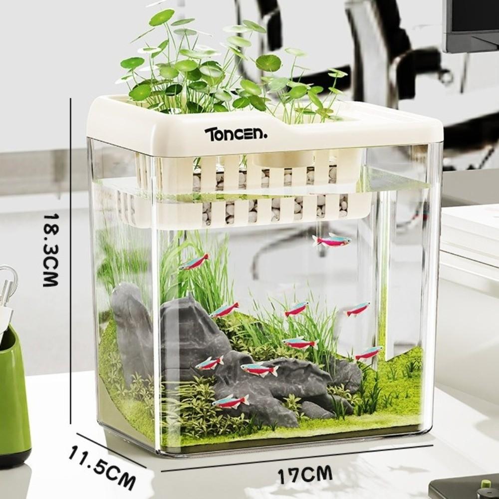 

New 2 in 1 Fish Tank PET ABS with Lid and Light Fish Aquarium Multi-functional Transparent Desktop Aquarium Fish Keeping