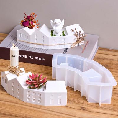 Half Moon House Candlestick Silicone Mold DIY Nordic Houses Candle Holder Aromatherapy Gypsum Ornament Molds Resin Crafts Making