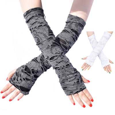 1 paar Daumenloch Design Lange Halloween Fingerlose Handschuhe Lässige Ripped Holes Decor Erwachsene Cosplay Handschuhe Punk Stil Arm Ärmel