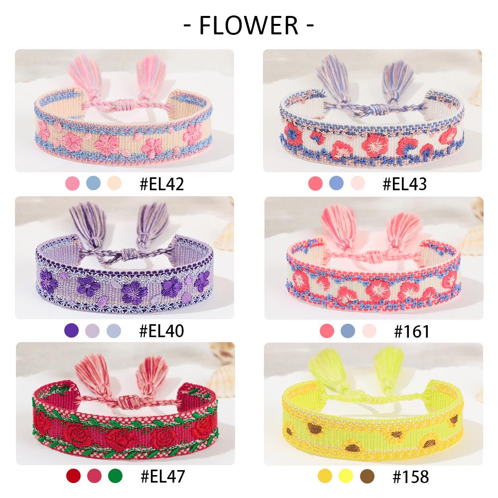 Bohemian Adjustable Floral Embroidered Bracelet with Roses and Sunflowers