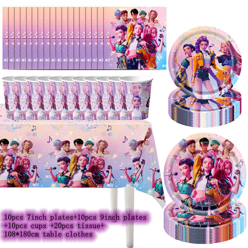 Demonœ Hunters Birthday Party Decor Tableware Banner Kids Birthday Balloon Cake Topper Decor  Kpop Anime Party Supplie Set