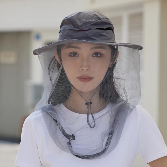 Mosquito Head Net Hat Sun Protection Bucket Hat with Hidden Net Mesh Foldable Fly Protection Netting Hat for Outdoor Fishing Hiking