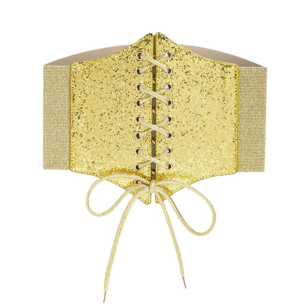 Glitter Belt Wide Elastic Elastic Waist Decoration With Dress Shirt Outer Strap Waist Seal Silver