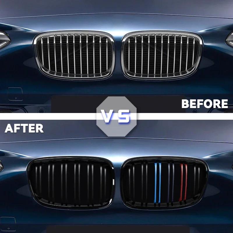 For BMW 1 Series F20 F21 2011 2012 2013 2014 Gloss Black Front Bumper Kidney Grille Car Double Slat Racing Grills Replacement
