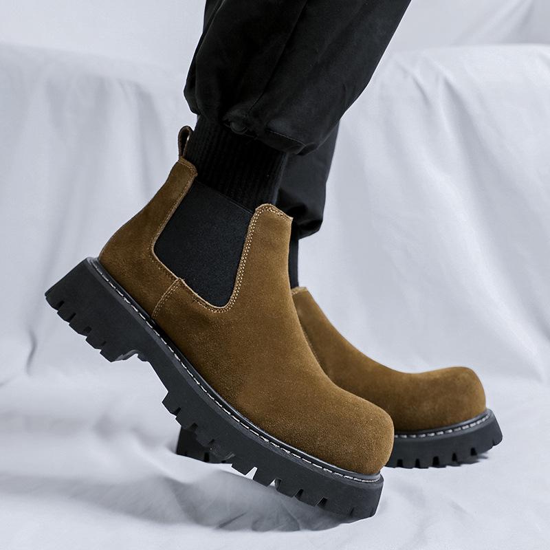 British style men casual chelsea boots slip-on cow suede leather shoes cowboy platform boot spring autumn cool ankle botas mans