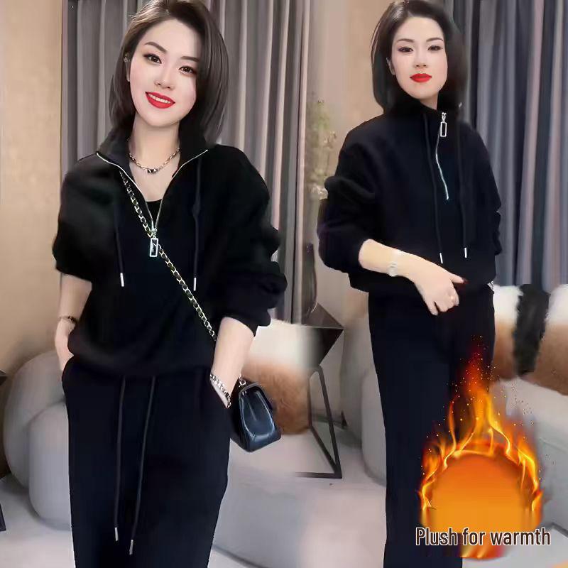 2024 Autumn/Winter High-End Petite Fleece Sweatshirt & Pants Casual Fashion Set