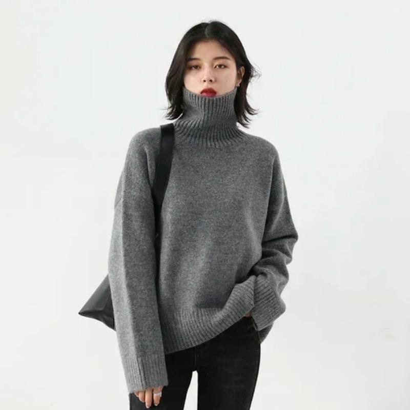 Korean Women's Sweater Loose Turtleneck Sweaters Warm Solid Pullover Top Oversized Knitwear Basic Female Tops Winter 2023 Knitted Jumper Female Pull