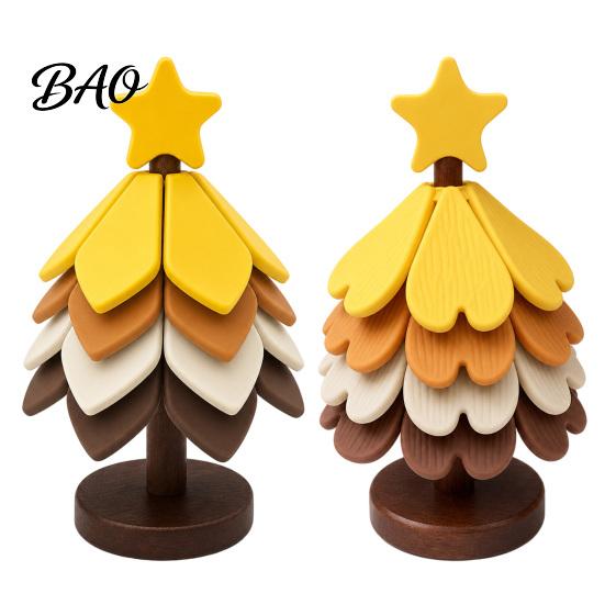 Rustic Kitchen Accessory Christmas Tree Shaped Silicone Trivet Set, Collapsible Heat Resistant Hot Pad Table Organizer with Storage Stand, Space