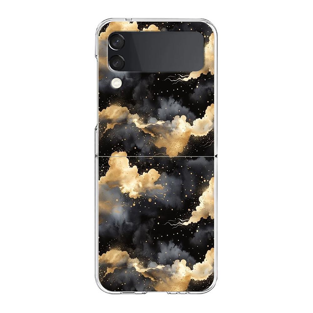 Phone Case For Samsung Galaxy Z Flip 3 4 5 Hard Folding Clear PC Bumper Planet and starry sky art For Samsung Z Flip 6 Cover