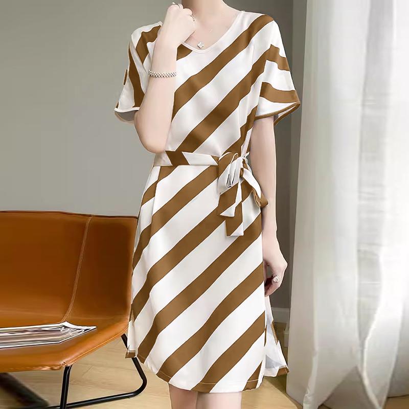 

ZANZEA Женские летние платья с V-образным вырезом, коротким рукавом, в полоску, с акцентом на талии XL
