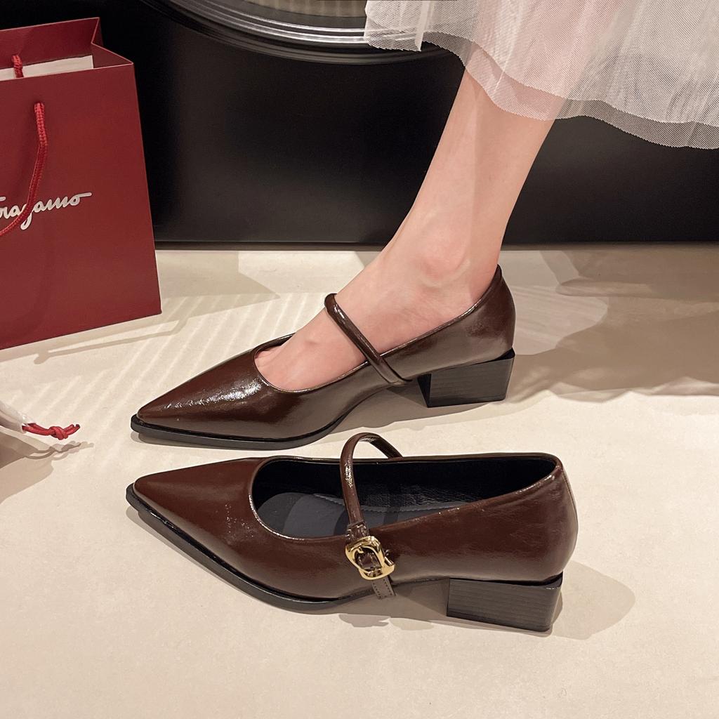 New Retro Style Thick Heel Women Mary Jane Shoes Fashion Shallow Pointed Toe Ladies Comfort Office Pumps Footwear Low Heel Shoes