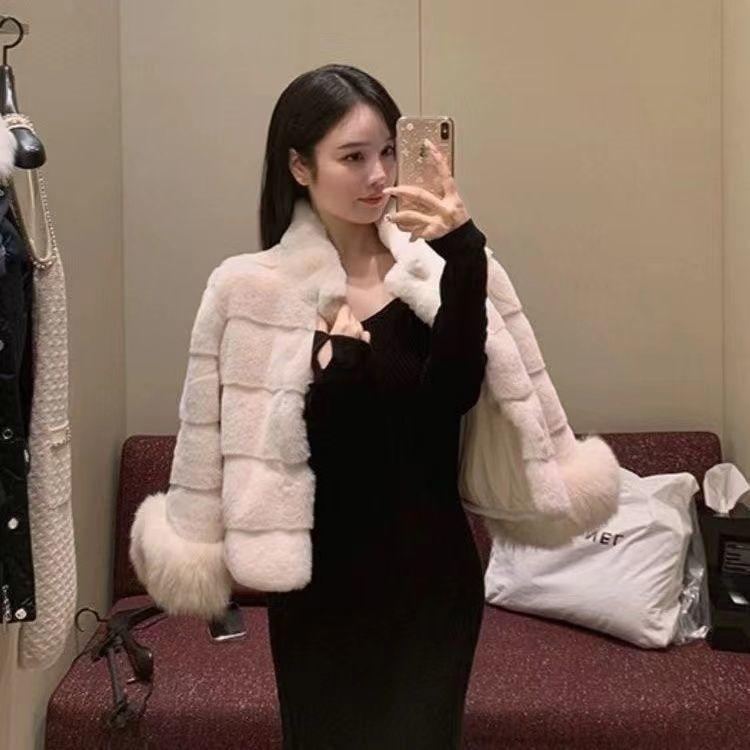 2024 winter new imitation fox hair short coat women's fur plush integrated fur thickened warm celebrity coat