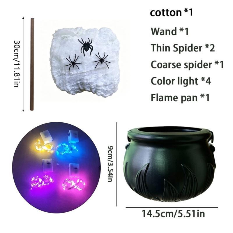 Mini leuchtendes Halloween-Kessel-Dekorationsset mit Rührstab und Themenfiguren für Raumdekoration und Partytische