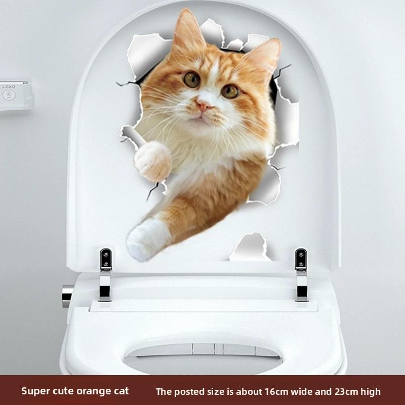 

3D Наклейки на стену с кошкой, Наклейки на туалет, Вид из дыры, Цветные, Для ванной, Домашний декор, Виниловые наклейки с животными, Художественные обои, Постер 03-20*30cm