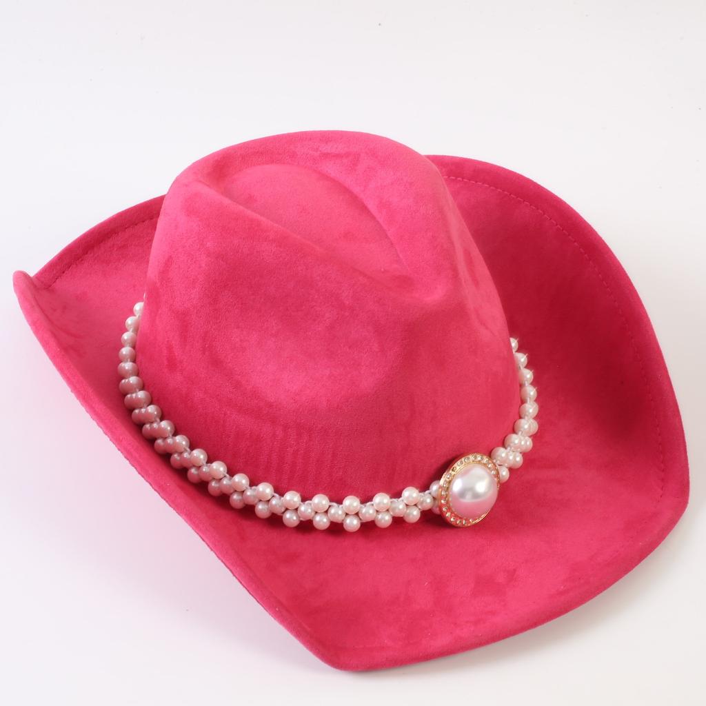Popular European and American Elegant Fashion Pearl Decorative Cowboy Hat Suede Classic Western Cowboy Hat