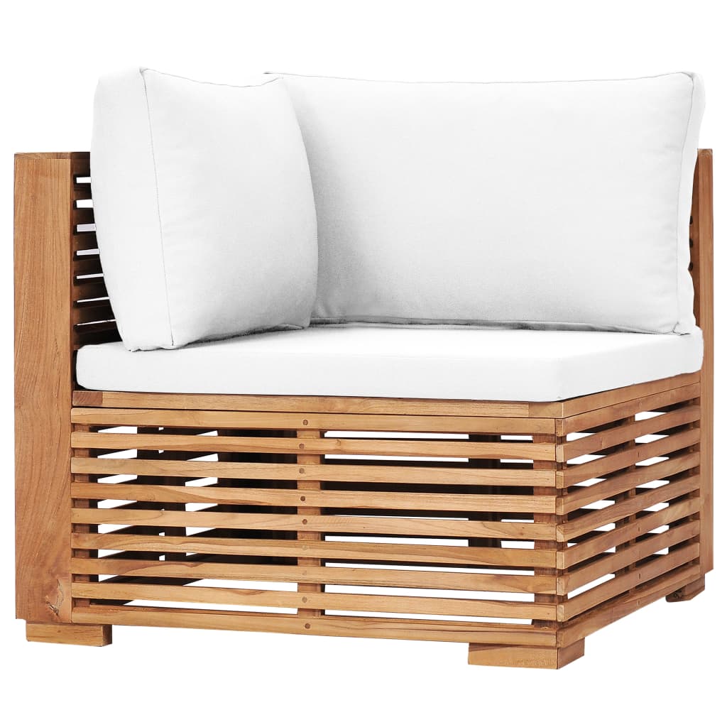 Garden Corner Sofa with Cream Colored Cushions Solid Teak Wood
