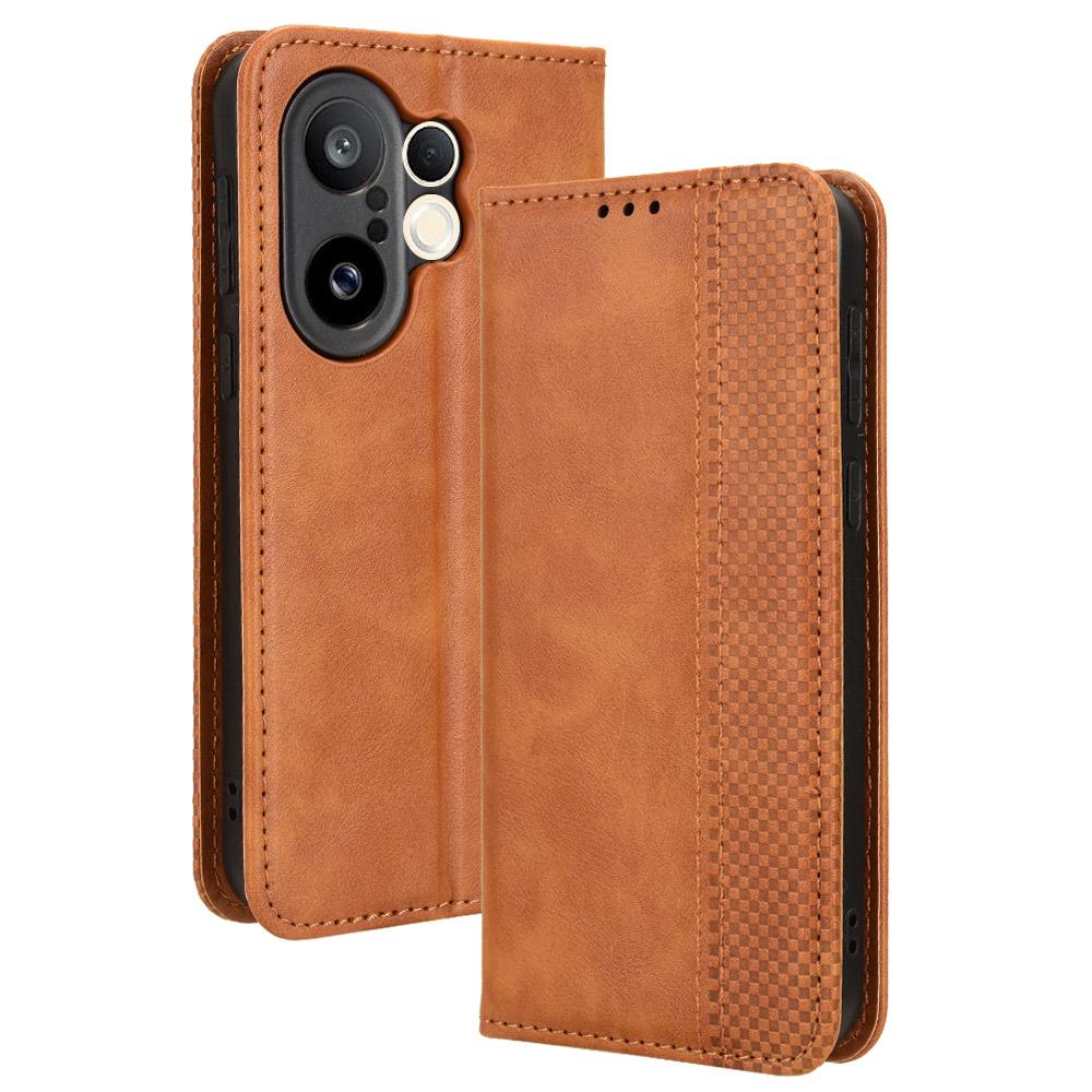 

Для vivo X200 FE 5G/S30 Pro mini 5G Кожаный чехол-кошелек с подставкой Текстура ретро Чехол для телефона Brown