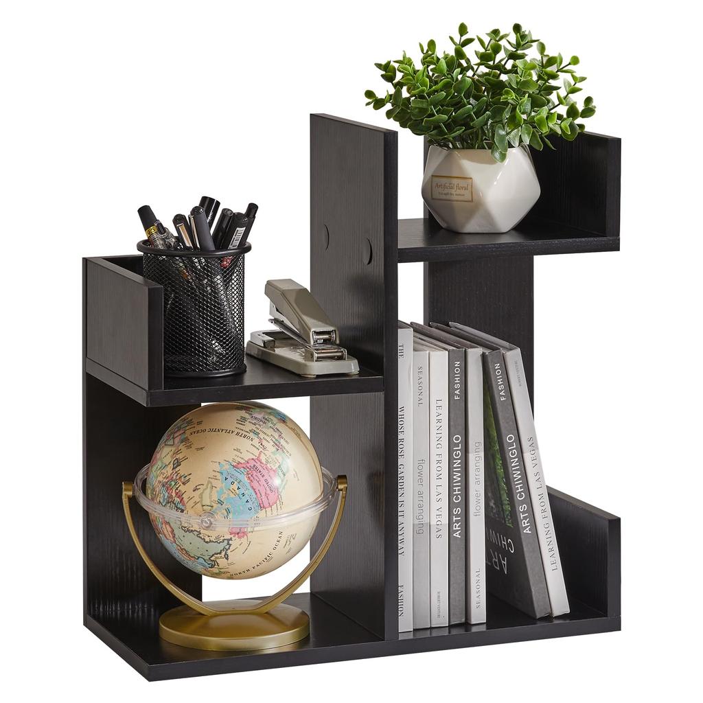 Aibiju Bookshelf, Low Desk Rack, Wooden, 40cm Wide X 18cm Deep X 41cm High, Stationery Storage, Cute Two-Tier Bookshelf with Cactus Shape, Bookends,