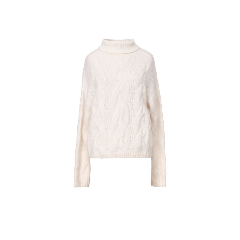 

Blacknini Yin Waffle/ Boyfriend Chicory Warm Conseini Cashmere Twisted Flower Sequin Turtleneck Knitwear White S