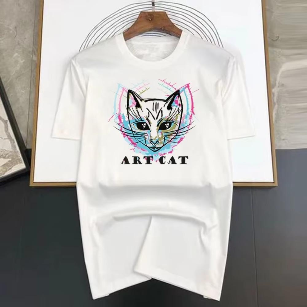 Luxury Brand Line Cat Pattern Print T Shirt For Man Summer Vintage Unisex Oversized T-shirt Y2k Tops Short Sleeve Men's