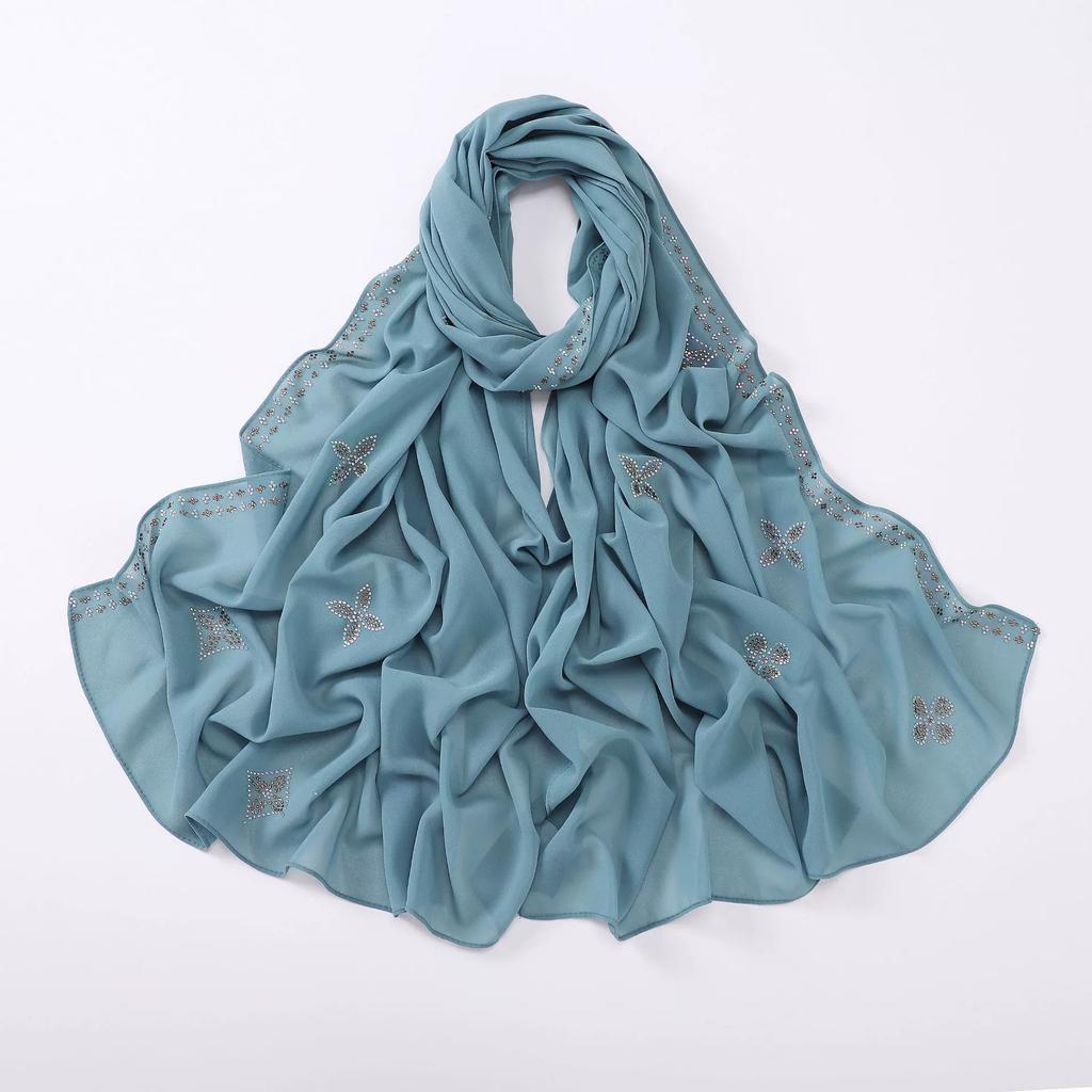 Diamond Pearl Chiffon Hijabs For Women Muslim Fashion Long Shawl Head Wrap For Women Turbans For Women Ramadan Turban Femme