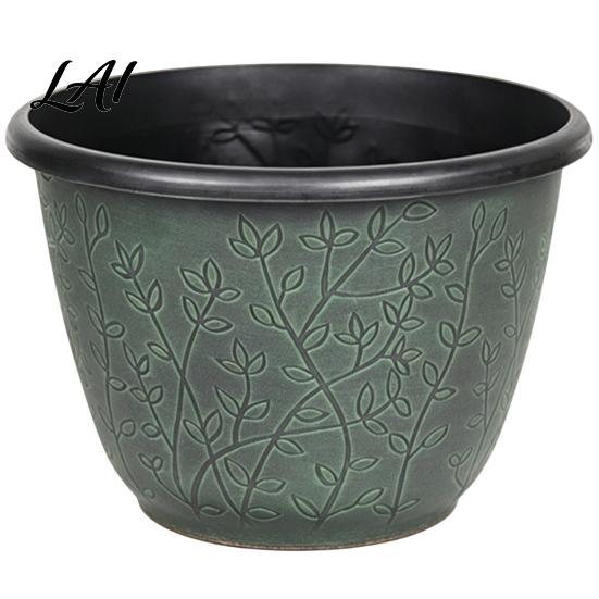 Planter Pots for Home Decor 12 Inch Thickened Flower Outdoor Indoor Plastic Leaf-Pattern Texture Deep Containers Flowers with Drainage Hole & Saucer,