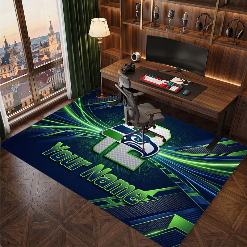 Seattle Seahawks Personalized Crystal Velvet Carpet, Customized Name Text Soft Anti‑Slip Rug for Living Room Bedroom