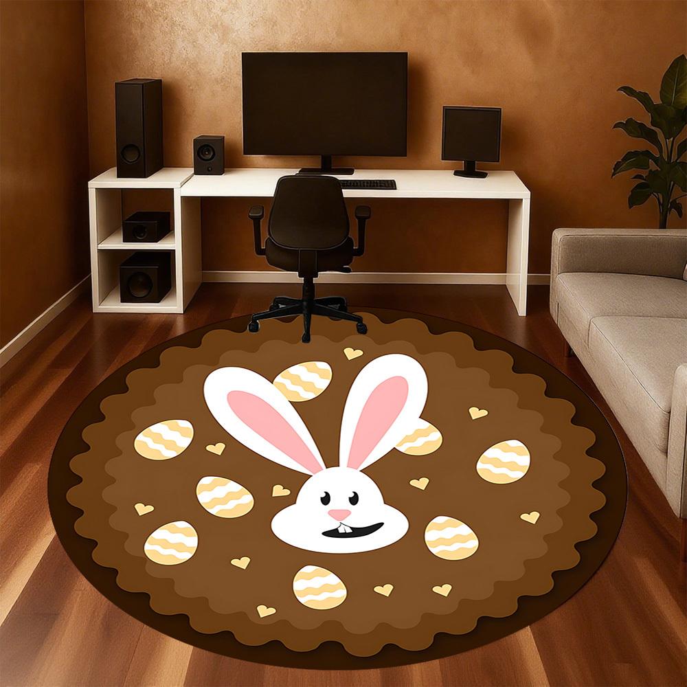 1pc Egg Rabbit Round Chair Mat Area Rug - Non-Slip, Floor Mat for Office, Bedroom, and Indoor Decor C1125171