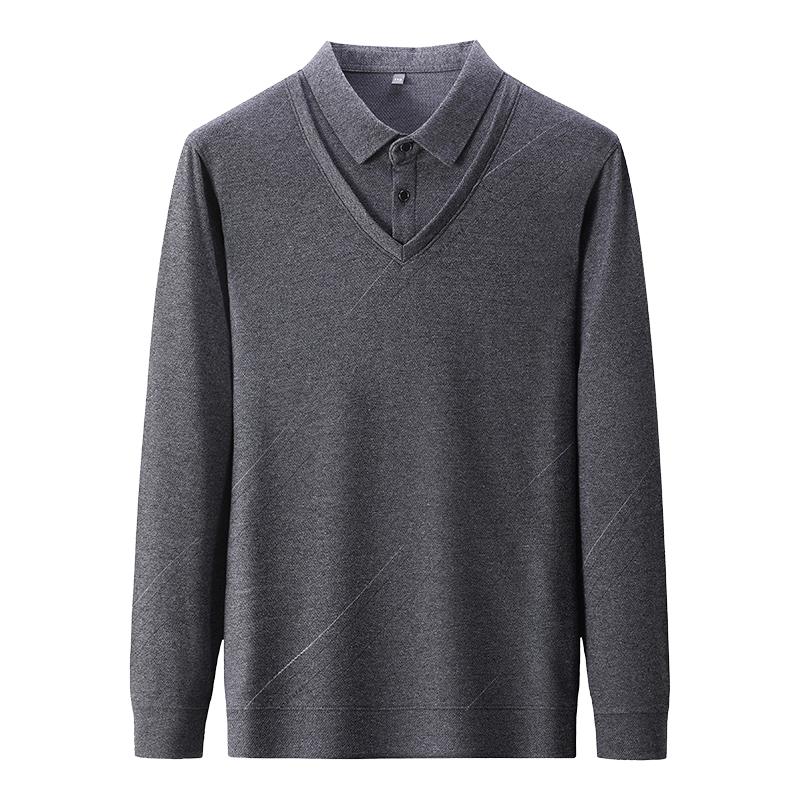 

Весенняя однотонная мужская рубашка поло с лацканами и длинными рукавами, имитация двух частей 4XL серый