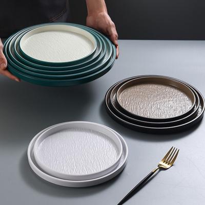 Simple Stone Grain Western Food Plate Melamine Round Fruit Salad Plate Thickened Heat-resistant Dessert Dishes Plate Restaurant