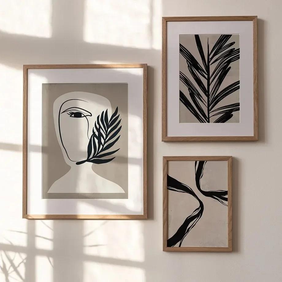 Modern Minimalism Wall Art Nordic Canvas Painting Black Gray Abstract Flower Leaves Girl Face Posters And Prints Wall Pictures