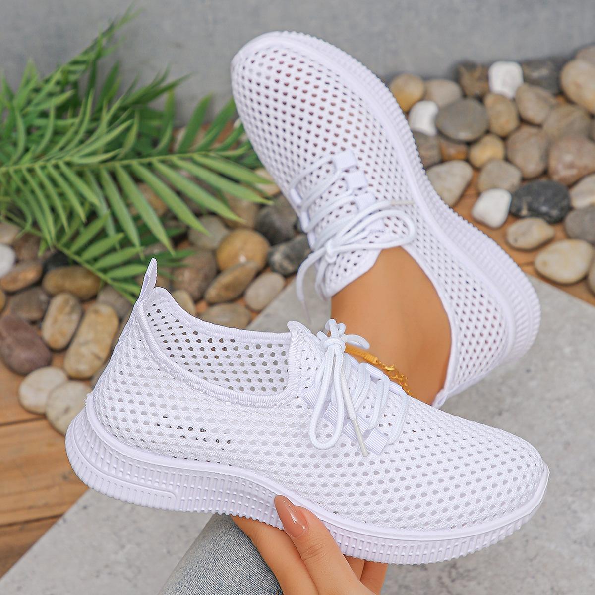 Damen Schnürschuhe aus Netzstoff, Freizeit, Atmungsaktiv, Mehrere Farben, Bequem, Tägliches Pendeln, Laufschuhe 38 weiß