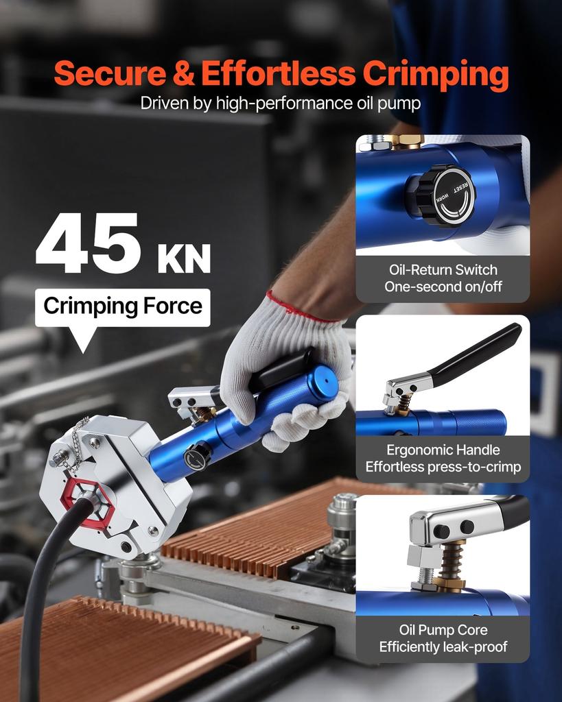 Hydraulic Hose Crimper, Hydra-Krimp AC Hose Crimper Kit with 7 Dies Snap-On, Integral Manual Hydraulic A/C Hoses Crimping Tool for Automotive & Air