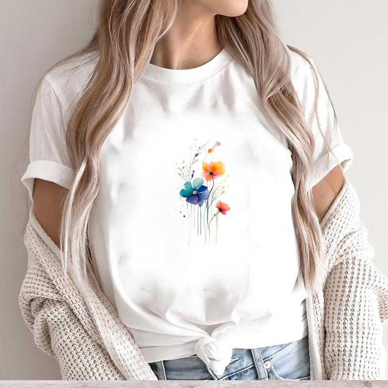 Daily wear T-shirt for women, summer trendy cute printed design, short-sleeve style.
