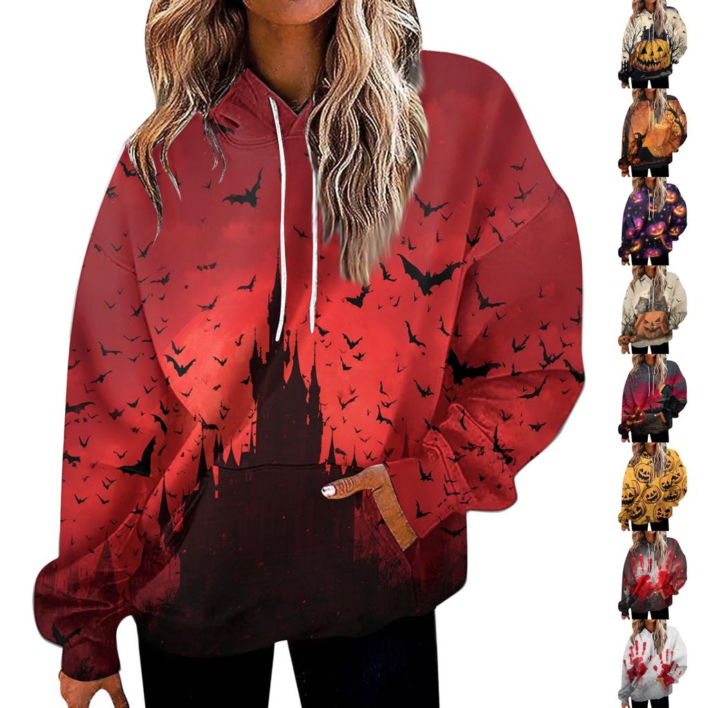 Dámská módní mikina s potiskem, ležérní mikina s kapucí a kapsami