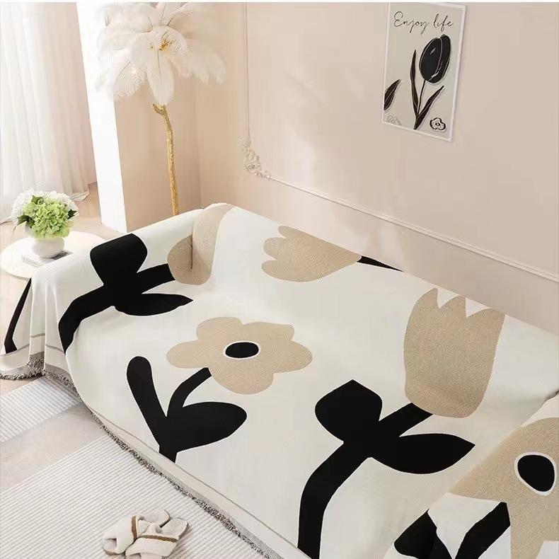 Chenille Tulip Flower Sofa Napkin Cover Decoration Seasonal Universal Sofa Cushion One Piece
