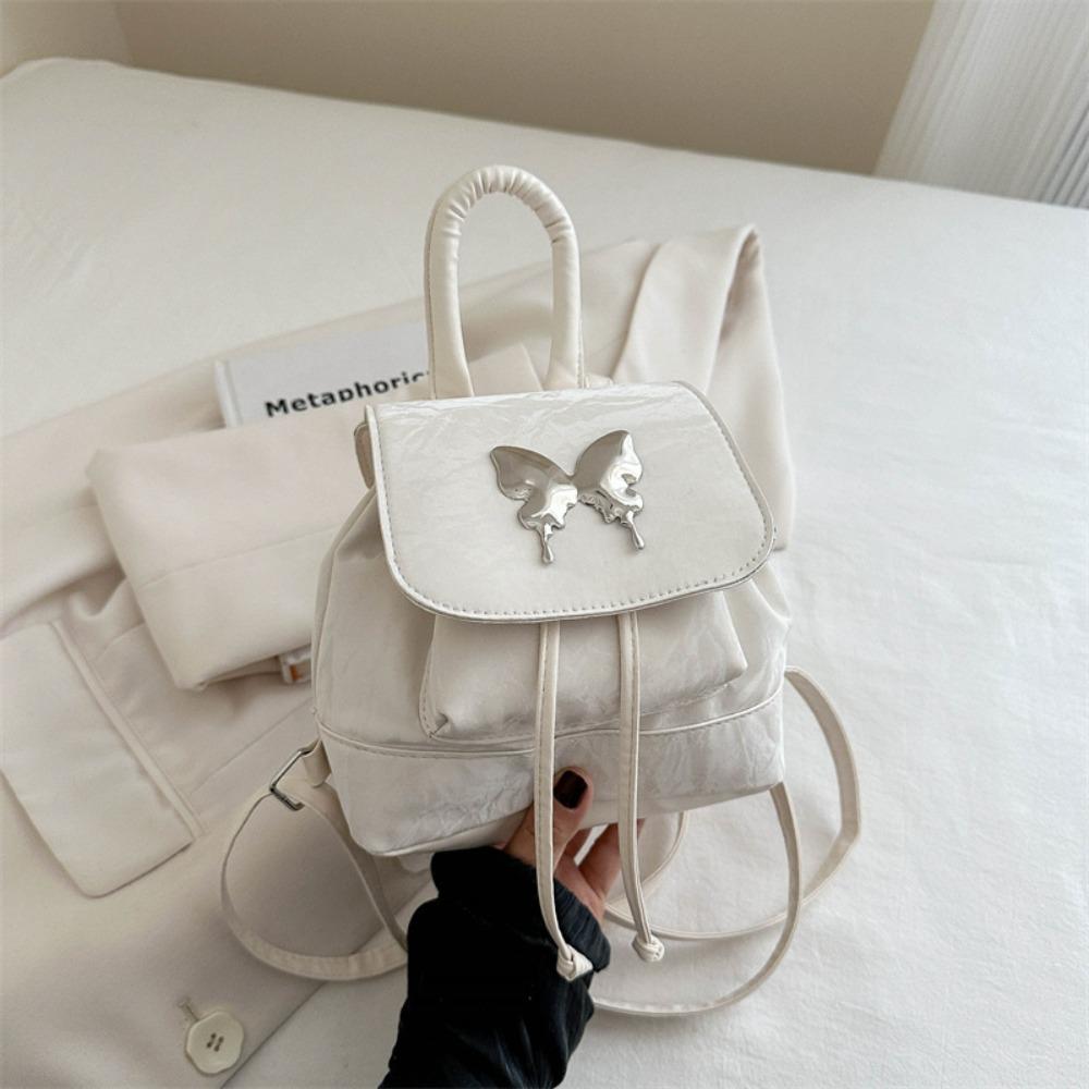 

New PU Women s Backpack Solid Color Butterfly Shoulder Bag High-capacity Mini Backpack Ladies