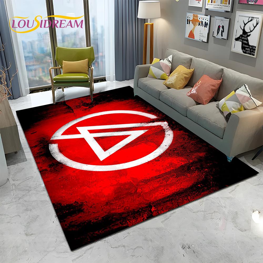 Tappeto Tappetino Decorativo 3D Retro Rock Band L-Linkin Park Logo per Casa Soggiorno Camera da Letto Divano Zerbino, Tappeto per Area Bambini Tappetino Antiscivolo